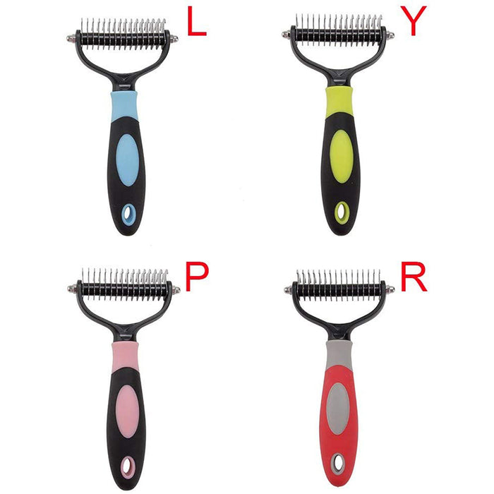 Four grooming combs with 16 teeth each, featuring colorful handles in blue, green, pink, and red against a white background.