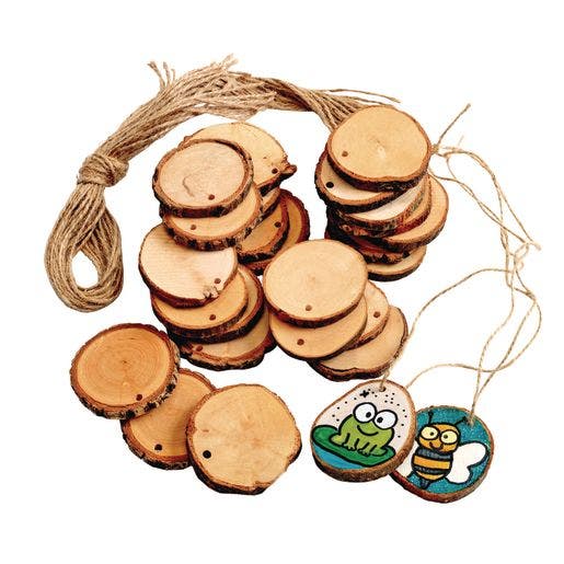 24 Natural Pre-Drilled Wood Slices