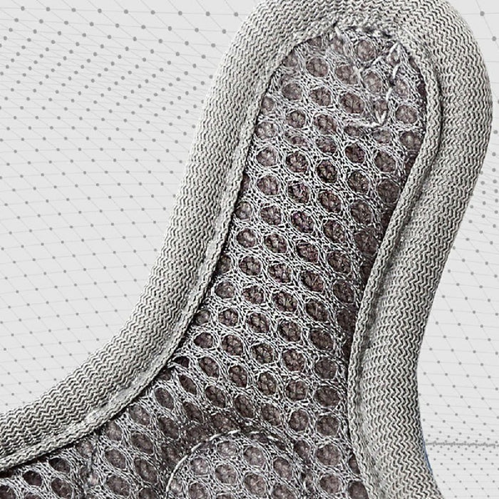 Adjustable gray dog harness featuring breathable mesh fabric and sturdy stitching, showcasing its comfort and durability.