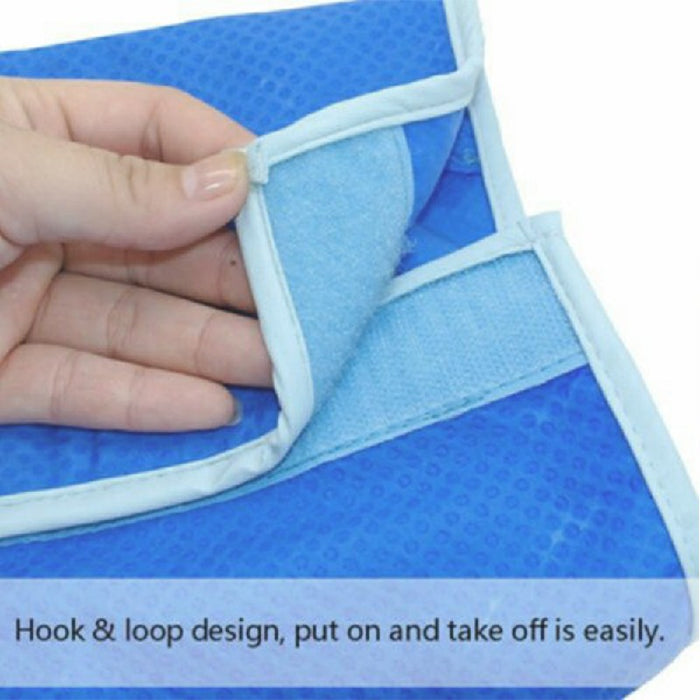 Bright blue cooling dog vest with a soft texture and easy hook-and-loop design for effortless wear.