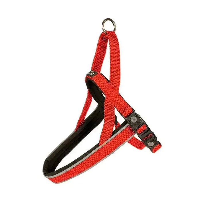 Harnais nylon rouge robuste et ajustable avec bande fluorescente pour chien