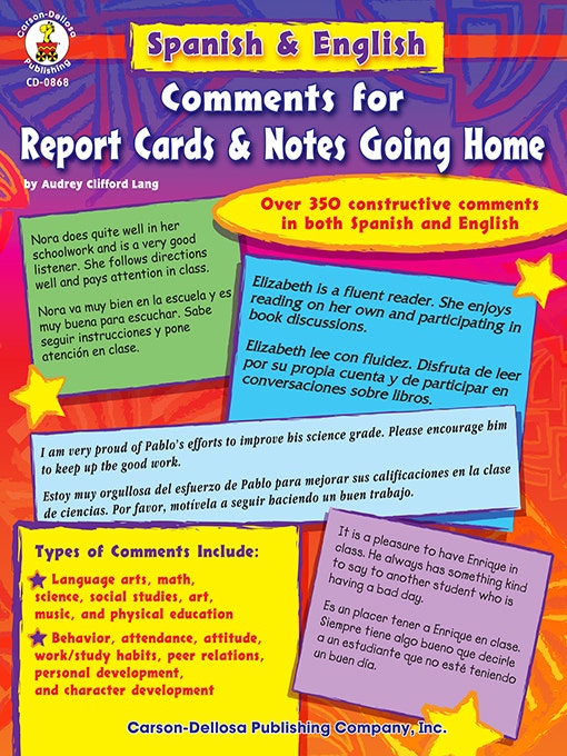 Gr K-5 Spanish & English Comments for Report Cards & Notes G