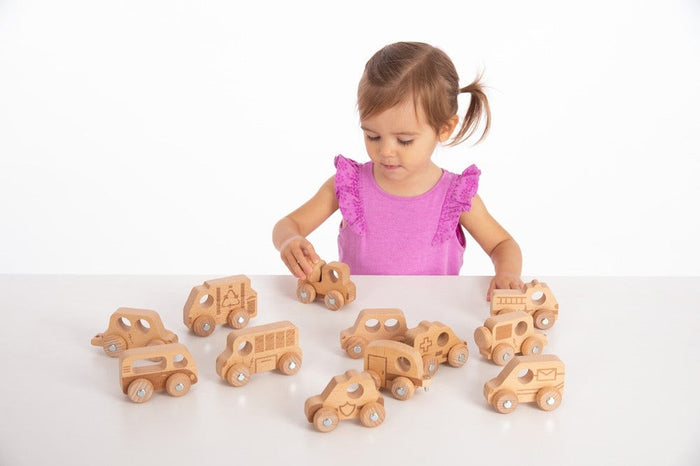 Natural Wooden Vehicles Set 12 pcs