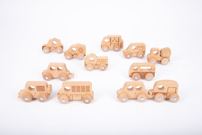 Natural Wooden Vehicles Set 12 pcs
