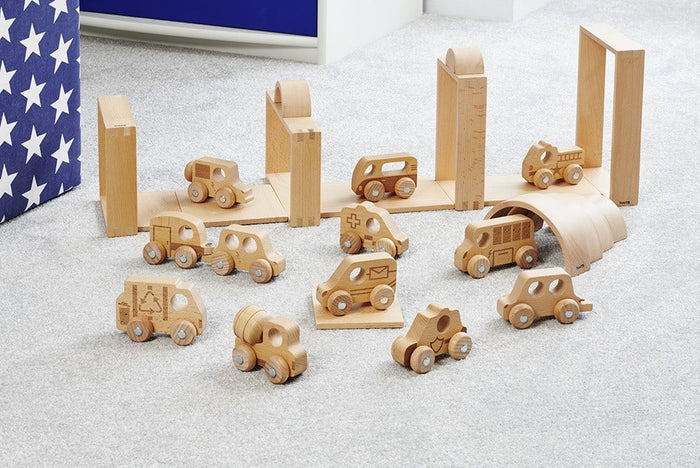 Natural Wooden Vehicles Set 12 pcs