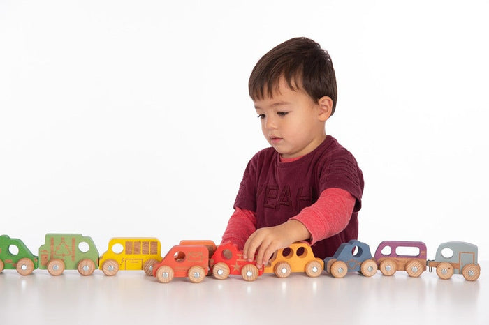 Rainbow Wooden Vehicles Set of 12
