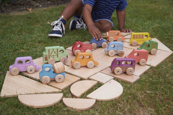 Rainbow Wooden Vehicles Set of 12