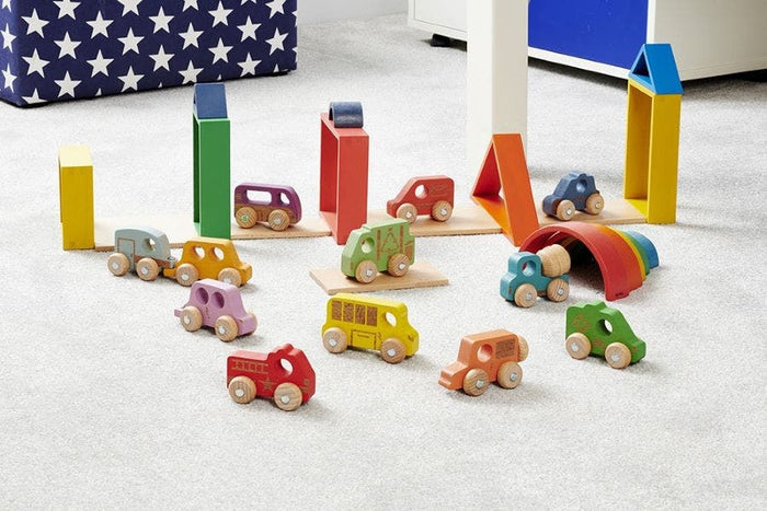Rainbow Wooden Vehicles Set of 12